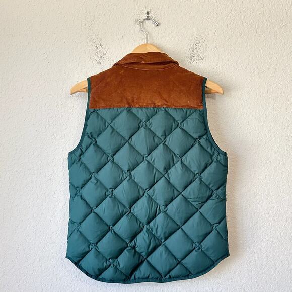 J.CREW Excursion Quilted Puffer Vest Green Down Feather Corduroy Trim - Picture 2 of 12